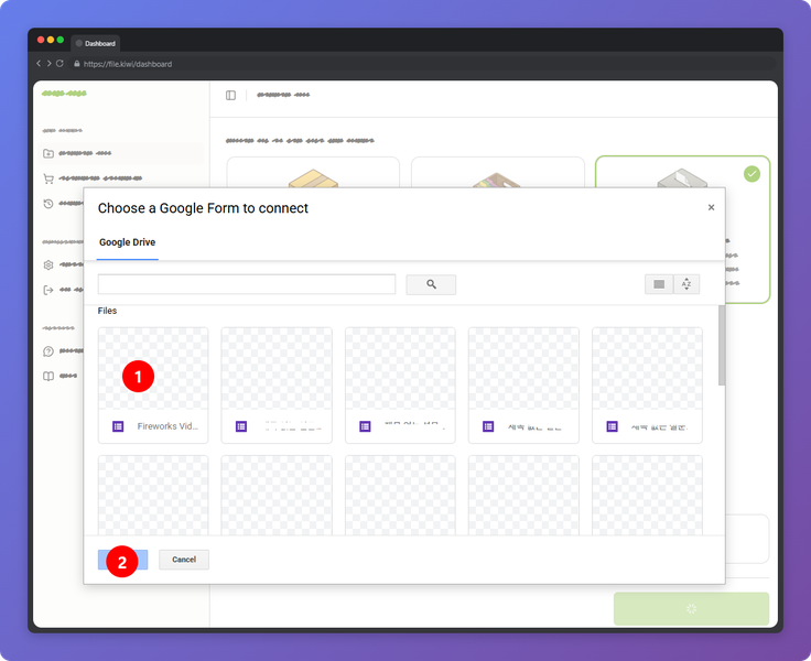 Choosing the Google Form to connect